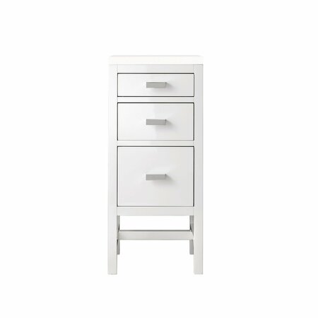 JAMES MARTIN VANITIES Addison 15in Base Cabinet, Glossy White w/ 3 CM White Zeus Quartz Top E444-BC15-GW-3WZ